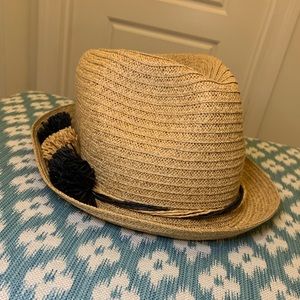 Fedora Sun Hat with Brown and Black Poms